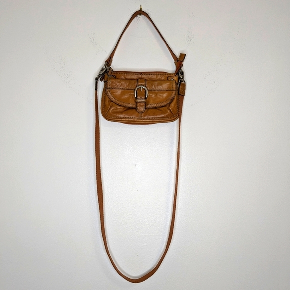 Vintage Fossil Orange Leather & Canvas Crossbody Clutch Bag w/ Shoulder Strap‎ - Picture 2 of 15